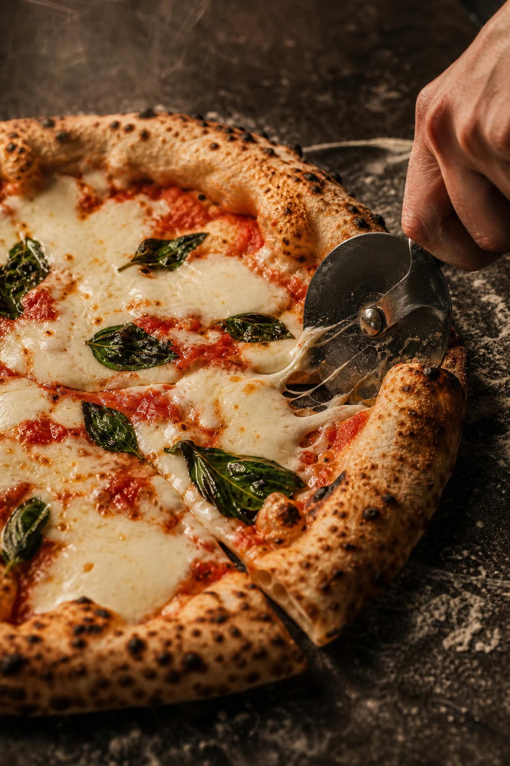 Pizza wird frisch angeschnitten – Demoaufnahme